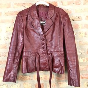 VTG 70s 80s Leather Burgundy Belted Jacket Winlit